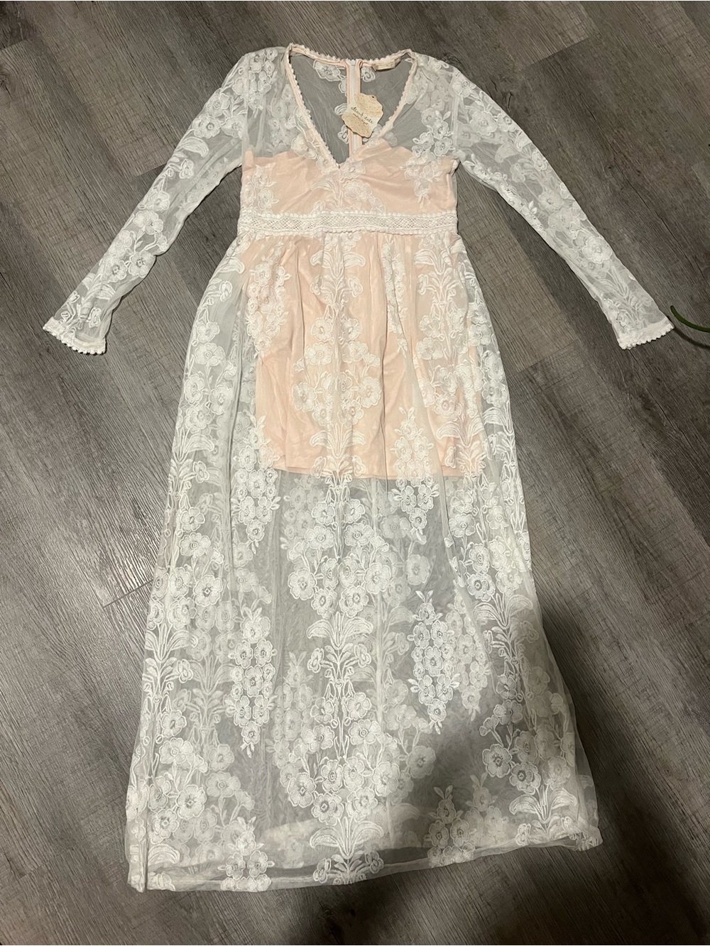 Altar'd State White Lace Maxi Dress with Blush Slip